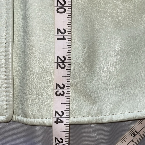 Vintage Ivory Double Breasted Leather Blazer Jacket Gold Buttons Satin Lined - Picture 5 of 10